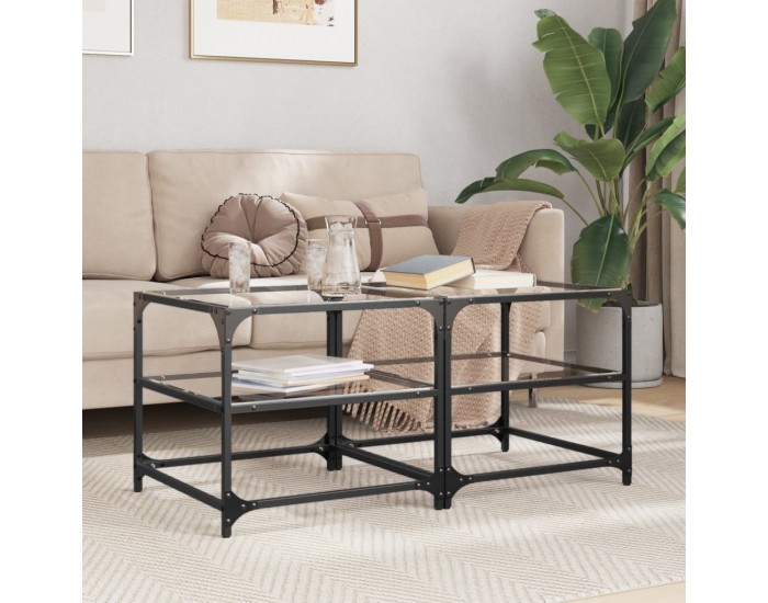 Sonata H Маси за кафе с прозрачен стъклен плот 2 бр 50x50x45 см стомана