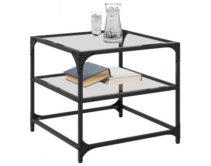 Sonata H Маси за кафе с прозрачен стъклен плот 2 бр 50x50x45 см стомана