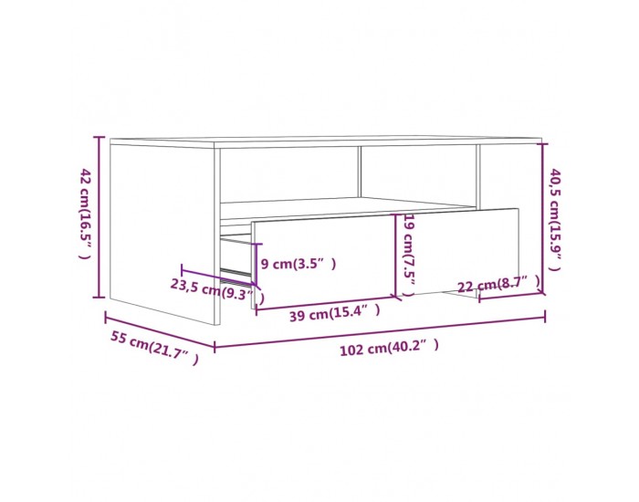 Sonata H Кафе маса, сив сонома, 102x55x42 см, инженерно дърво