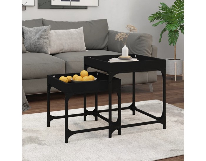 Sonata H Странични маси, 2 бр, черни, инженерно дърво