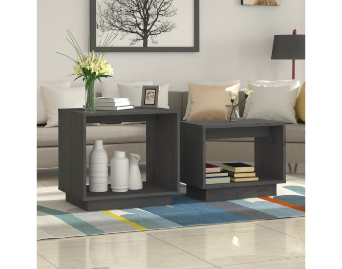 Sonata H Стифиращи масички за кафе, 2 бр, сиви, бор масив