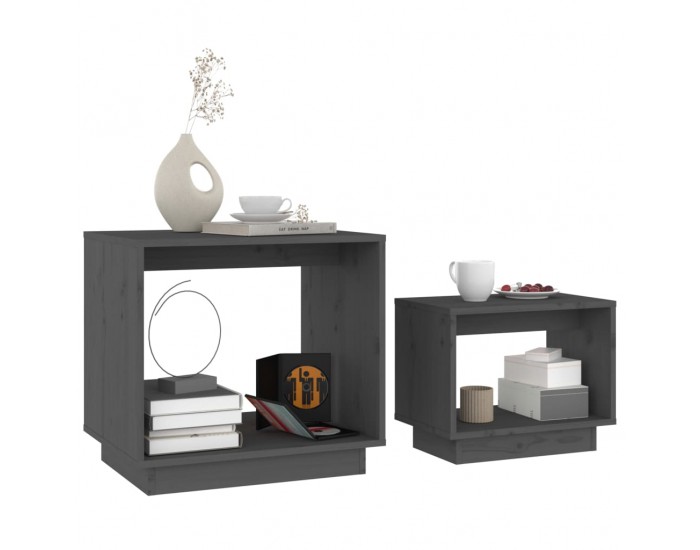 Sonata H Стифиращи масички за кафе, 2 бр, сиви, бор масив