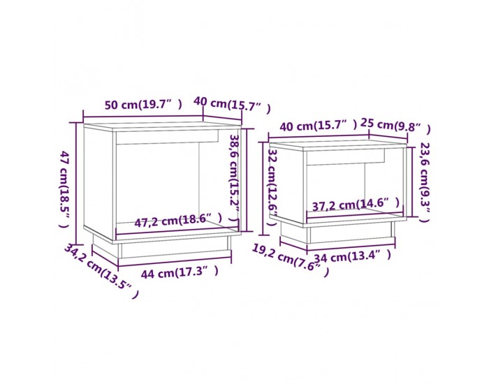 Sonata H Стифиращи масички за кафе, 2 бр, сиви, бор масив
