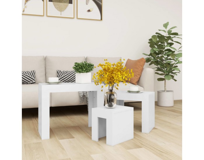 Sonata H Стифиращи масички за кафе, 3 бр, бели, инженерно дърво