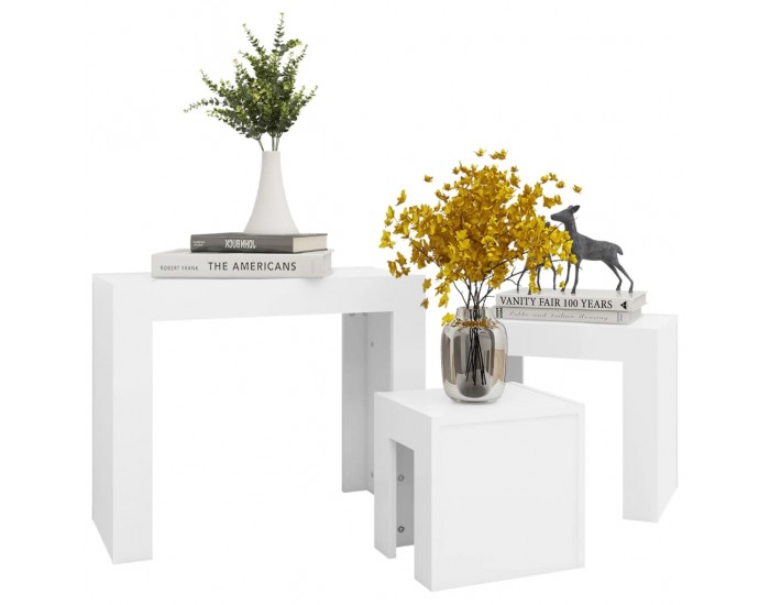 Sonata H Стифиращи масички за кафе, 3 бр, бели, инженерно дърво