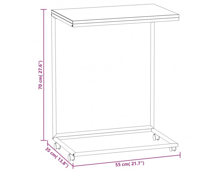 Sonata H Помощна маса с колелца черна 55x35x70 см инженерно дърво