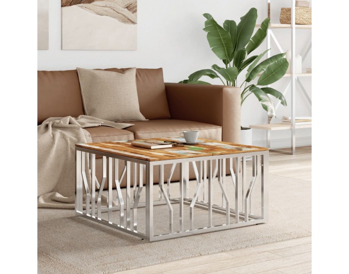 Sonata H Маса за кафе, неръждаема стомана и регенерирано дърво масив