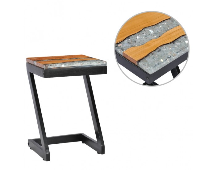 Sonata H Маса за кафе, 30x30x50 см, тиково дърво масив и полирезин