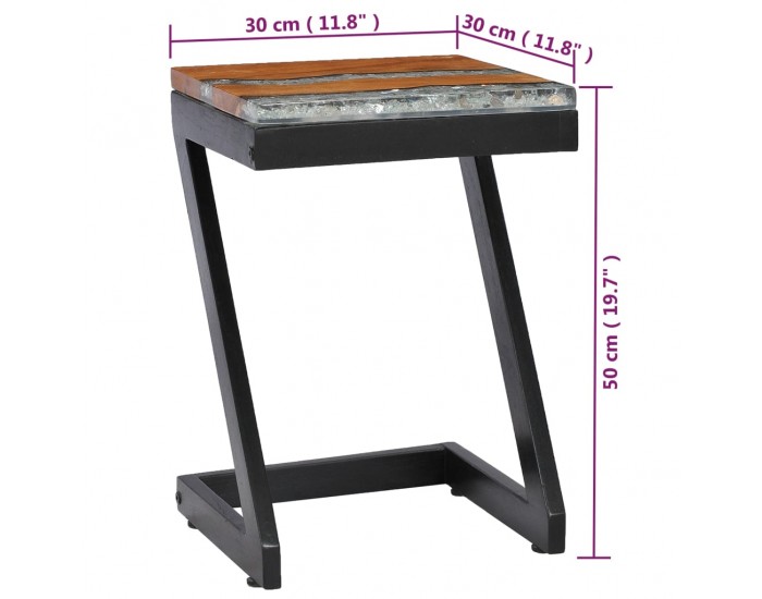 Sonata H Маса за кафе, 30x30x50 см, тиково дърво масив и полирезин