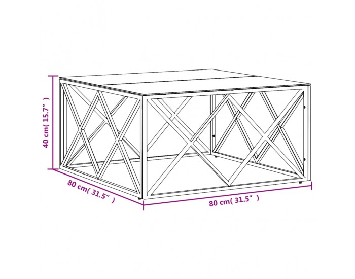 Sonata H Маса за кафе 80x80x40 cм неръждаема стомана и стъкло