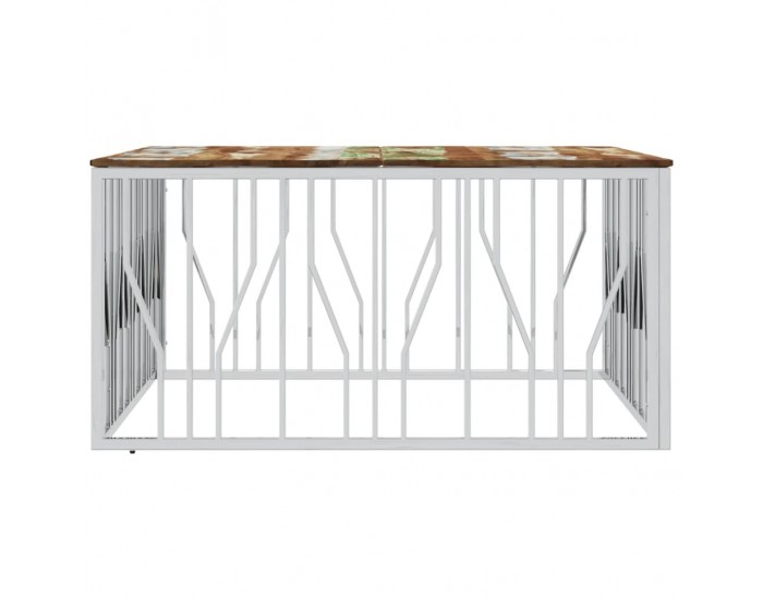 Sonata H Кафе маса, сребриста, инокс и регенерирано дърво масив