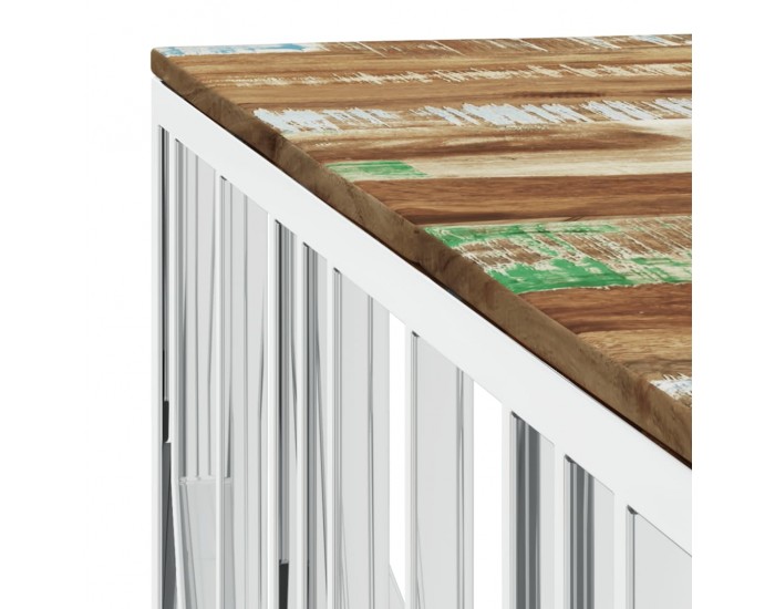 Sonata H Кафе маса, сребриста, инокс и регенерирано дърво масив