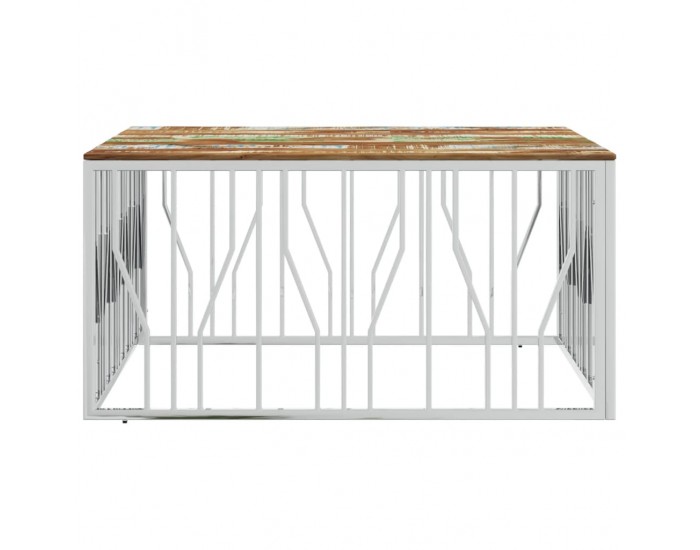 Sonata H Кафе маса, сребриста, инокс и регенерирано дърво масив