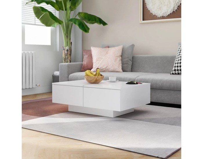 Sonata H Маса за кафе, бяла, 90x60x31 см, инженерно дърво