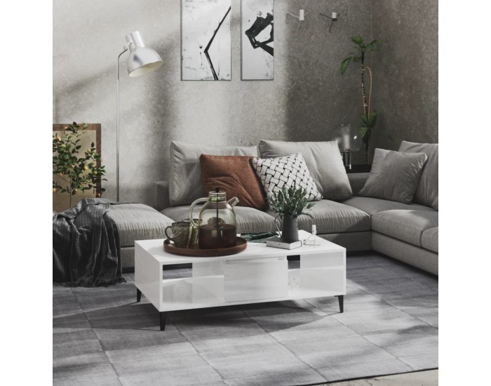 Sonata H Маса за кафе, бял гланц, 103,5x60x35 см, инженерно дърво