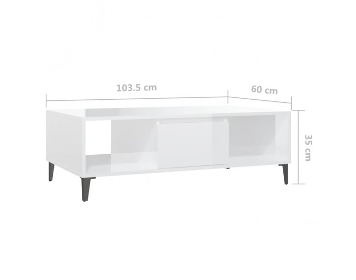 Sonata H Маса за кафе, бял гланц, 103,5x60x35 см, инженерно дърво