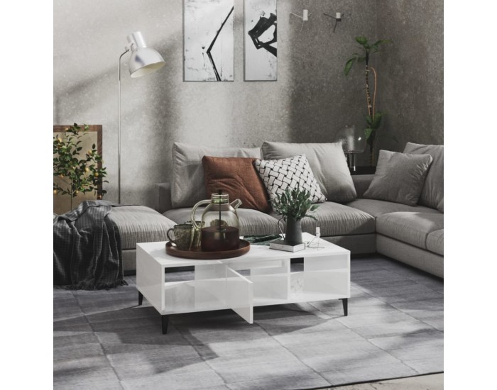 Sonata H Маса за кафе, бял гланц, 103,5x60x35 см, инженерно дърво