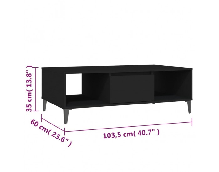 Sonata H Маса за кафе, черна, 103,5x60x35 см, инженерно дърво