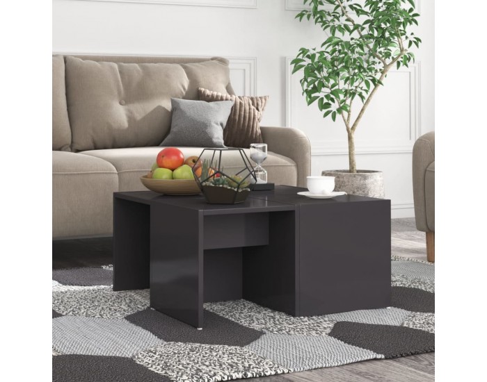 Sonata H Маси за кафе, 4 бр, сив гланц, 33x33x33 см, инженерно дърво