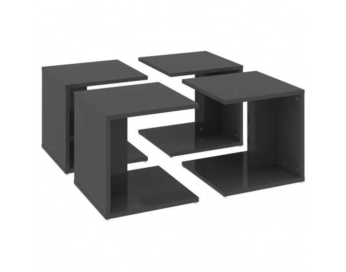 Sonata H Маси за кафе, 4 бр, сив гланц, 33x33x33 см, инженерно дърво