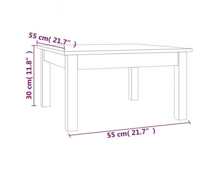 Sonata H Кафе маса, черна, 55x55x30 см, борово дърво масив