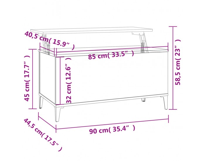 Sonata H Кафе маса, бетонно сива, 90x44,5x45 см, инженерно дърво
