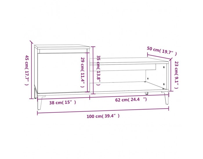 Sonata H Кафе маса, бетонно сива, 100x50x45 см, инженерно дърво