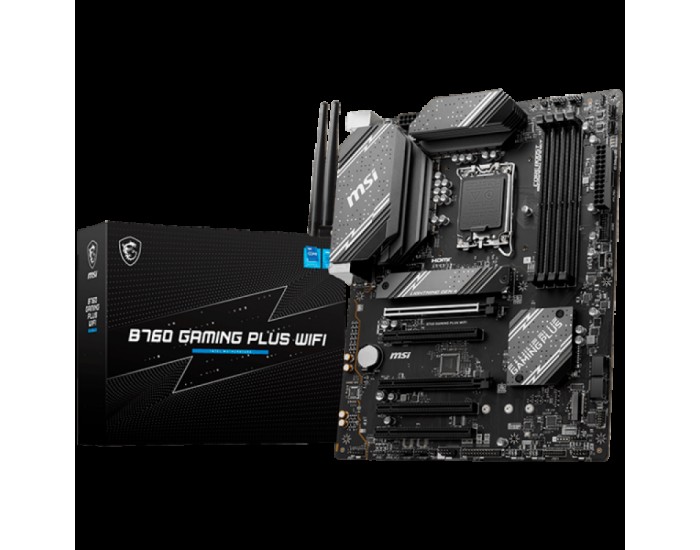 MSI B760 GAMING PLUS WIFI, ATX, Socket 1700, Intel B760 Chipset, Dual Channel DDR5 up to 6800(OC)MHz,5x PCIe x16 slot, 4xSATA 6G, 2x M.2 slot, 2x USB 3.2 Gen 1,4x USB 2.0, 1x HDMI, 1x DP, 2.5G LAN, 7.1 Audio, 3y warranty MSI B760 GAMING PLUS WIFI, ATX, Socket 1700, Intel B760 Chipset, Dual Channel DDR5 up to 6800(OC)MHz,5x PCIe x16 slot, 4xSATA 6G, 2x M.2 slot, 2x USB 3.2 Gen 1,4x USB 2.0, 1x HDMI, 1x DP, 2.5G LAN, 7.1 Audio, 3y warranty