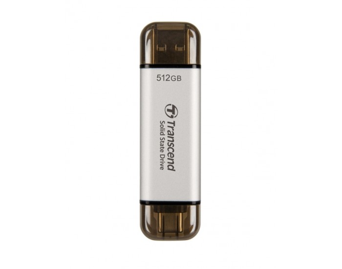 Твърд диск Transcend 512GB, External SSD, ESD310S, USB 10Gbps, Type C/A, Silver