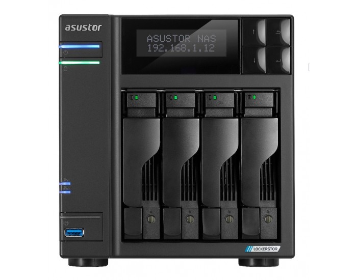Мрежов сторидж Asustor Lockerstor AS6704T,4 Bay NAS, Intel Jasper Lake Quad-Core 2.0GHz, 4GB RAM DDR4, 2.5GbE x 2, M.2 SSD Slotsx4 (Diskless), USB 3.2 Gen 2x2, Toolless installation, with hot-swappable tray, hardware encryption, MyArchive, EZ connect, EZ