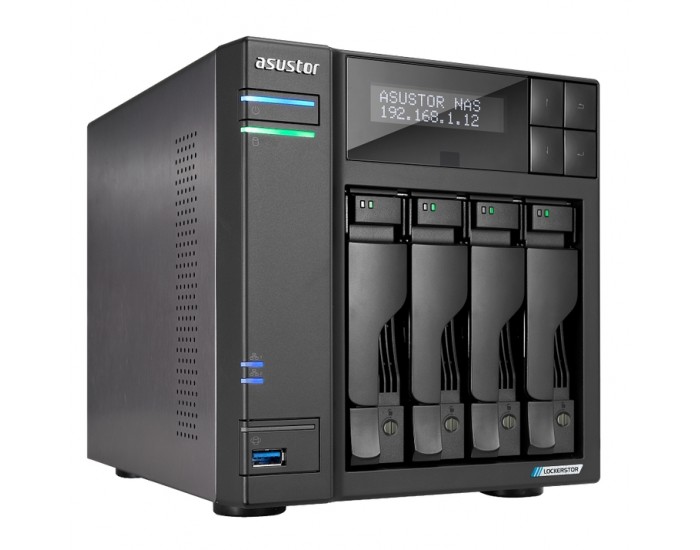 Мрежов сторидж Asustor Lockerstor AS6704T,4 Bay NAS, Intel Jasper Lake Quad-Core 2.0GHz, 4GB RAM DDR4, 2.5GbE x 2, M.2 SSD Slotsx4 (Diskless), USB 3.2 Gen 2x2, Toolless installation, with hot-swappable tray, hardware encryption, MyArchive, EZ connect, EZ