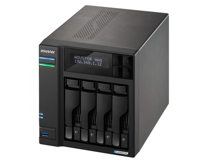 Мрежов сторидж Asustor Lockerstor AS6704T,4 Bay NAS, Intel Jasper Lake Quad-Core 2.0GHz, 4GB RAM DDR4, 2.5GbE x 2, M.2 SSD Slotsx4 (Diskless), USB 3.2 Gen 2x2, Toolless installation, with hot-swappable tray, hardware encryption, MyArchive, EZ connect, EZ