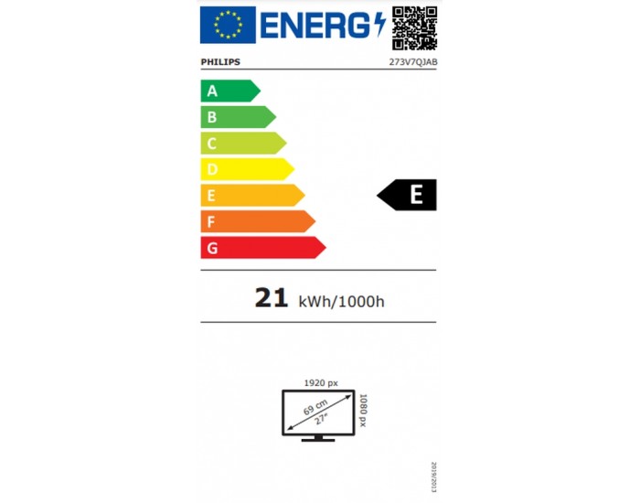 Монитор Philips 273V7QJAB/00, 27" IPS WLED, 1920x1080@75Hz, 4ms GTG, 250cd/m2, 1000:1, DCR 10M:1, FlickerFree, Low Blue Mode, 2Wx2, Tilt, D-SUB, HDMI, DP