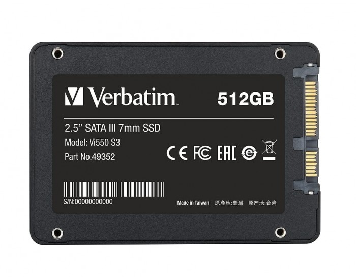 Твърд диск Verbatim Vi550 S3 2.5" SATA III 7mm SSD 512GB Твърд диск Verbatim Vi550 S3 2.5" SATA III 7mm SSD 512GB