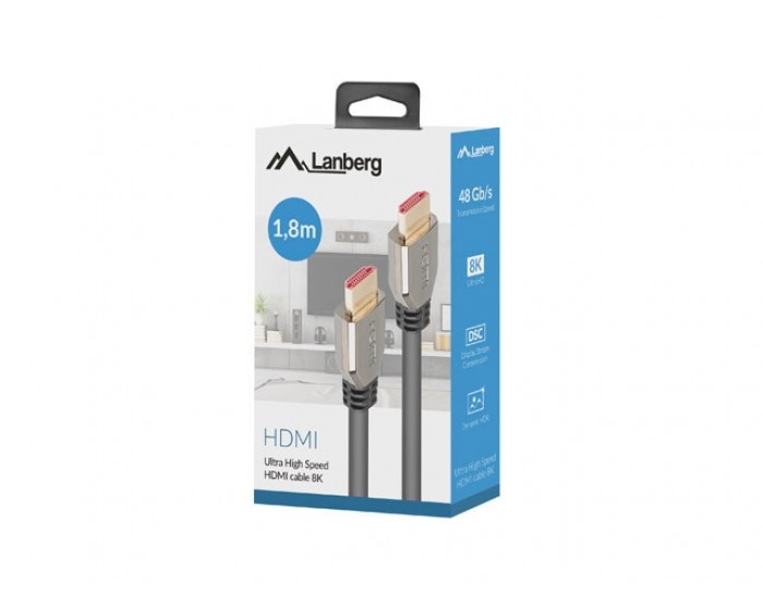 Кабел Lanberg HDMI M/M V2.1 1.8m 8K 60Hz, black Кабел Lanberg HDMI M/M V2.1 1.8m 8K 60Hz, black