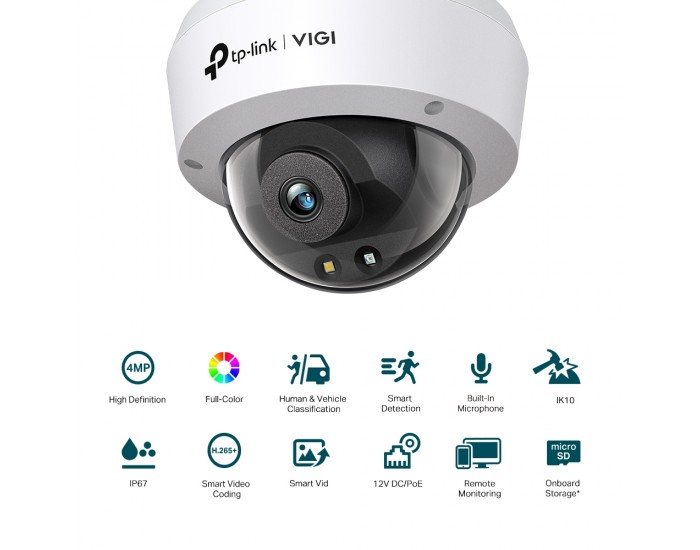4MP пълноцветна куполна мрежова камера TP-Link VIGI C240(4mm)