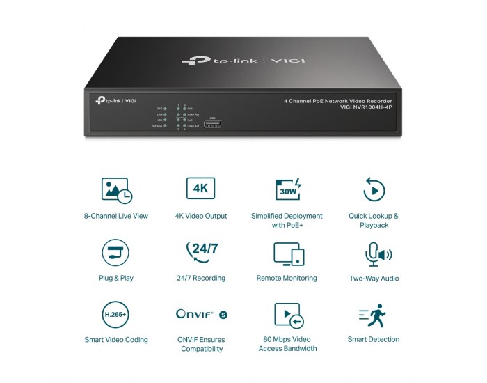 NVR TP-Link VIGI NVR1004H-4P PoE+ 4-канален