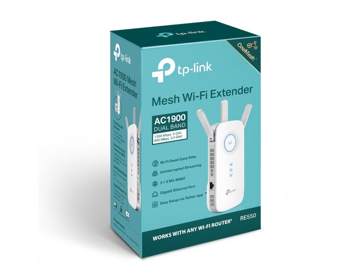 Удължител на обхват TP-Link RE550 AC1900 2-лентов OneMesh