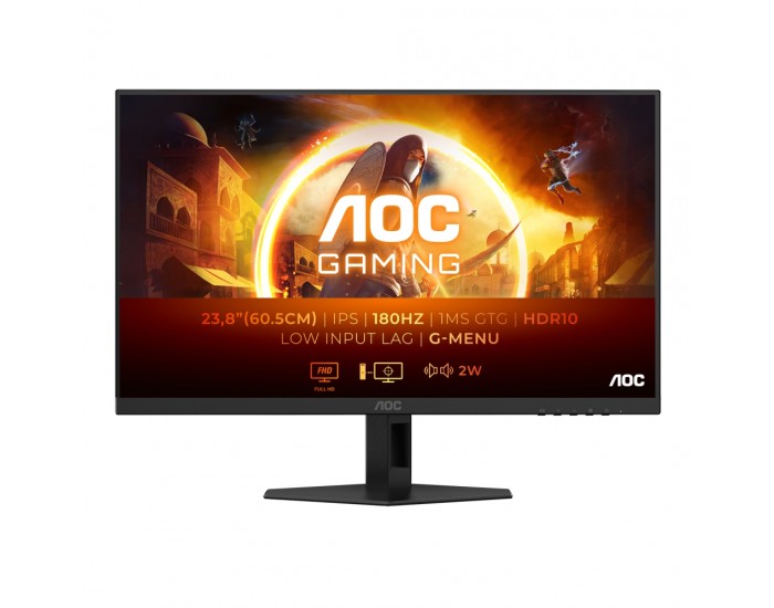 Монитор AOC 24G4XE, 23.8" IPS WLED, 1920x1080@180Hz, 1ms GtG, 0.5ms MPRT, 300cd m/2, 1000:1, 80M:1 DCR, Adaptive Sync, FlickerFree, Low Blue Mode, 2Wx2, Tilt, 2xHDMI, DP