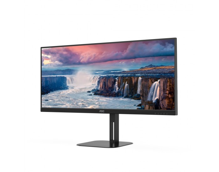 Монитор AOC U34V5C/BK, 34" VA WLED, 3440x1440@100Hz, 4ms GtG, 1ms MPRT, 300cd m/2, 4000:1, 20M:1 DCR, Adaptive Sync, FlickerFree, Low Blue Light, 5Wx2, Tilt, Height Adjust, Swivel, HDMI, DP, USB hub Монитор AOC U34V5C/BK, 34" VA WLED, 3440x1440@100Hz, 4ms GtG, 1ms MPRT, 300cd m/2, 4000:1, 20M:1 DCR, Adaptive Sync, FlickerFree, Low Blue Light, 5Wx2, Tilt, Height Adjust, Swivel, HDMI, DP, USB hub