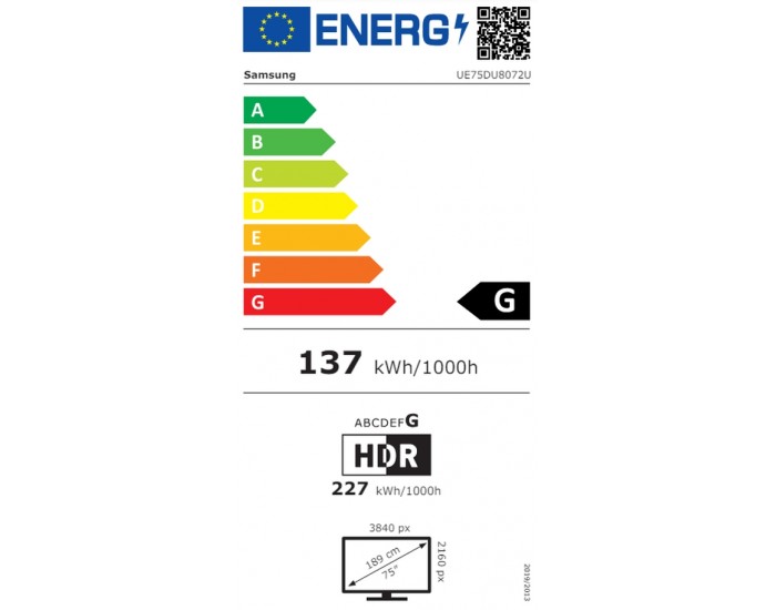 Телевизор Samsung 75" 75DU8072 AI 4K UHD LED TV, SMART, 3xHDMI, 2xUSB, Wi-Fi 5, Bluetooth 5.2, Frameless, Black