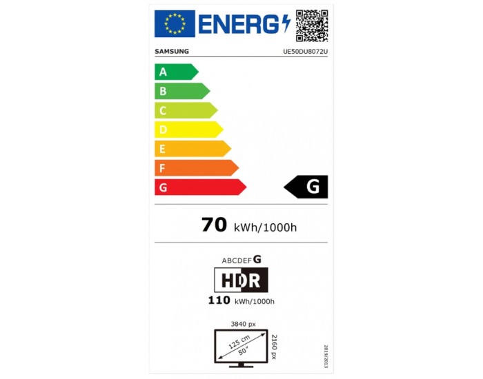 Телевизор Samsung 50" 50DU8072 AI 4K UHD LED TV, SMART, 3xHDMI, 2xUSB, Wi-Fi 5, Bluetooth 5.2, Frameless, Black
