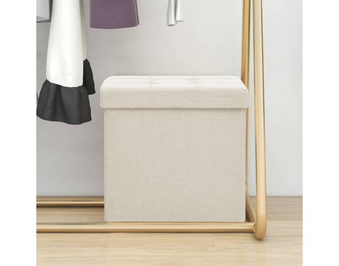 Sonata H Сгъваема табуретка за съхранение, кремавобяла, изкуствен лен