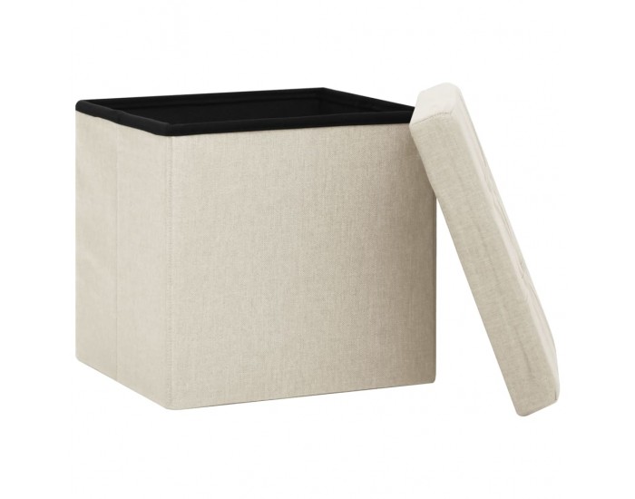 Sonata H Сгъваема табуретка за съхранение, кремавобяла, изкуствен лен
