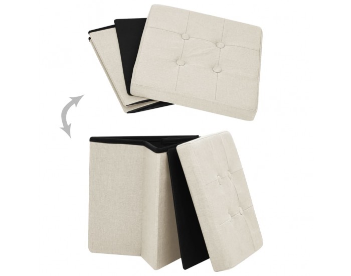 Sonata H Сгъваема табуретка за съхранение, кремавобяла, изкуствен лен