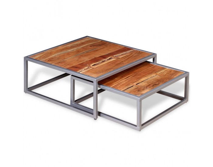 Sonata H Две маси за кафе, акациево дърво масив, кафяви