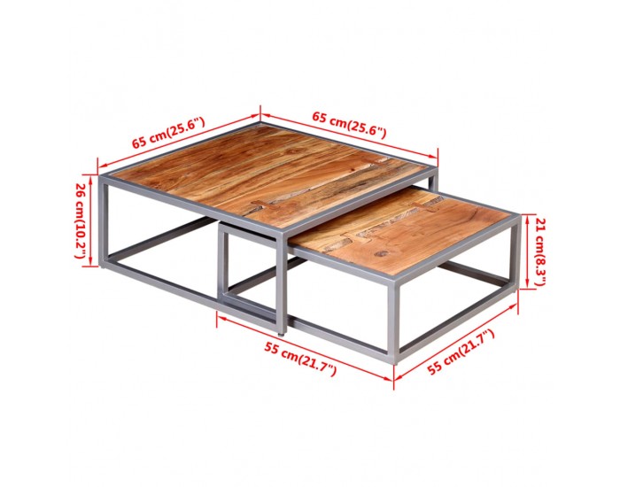 Sonata H Две маси за кафе, акациево дърво масив, кафяви