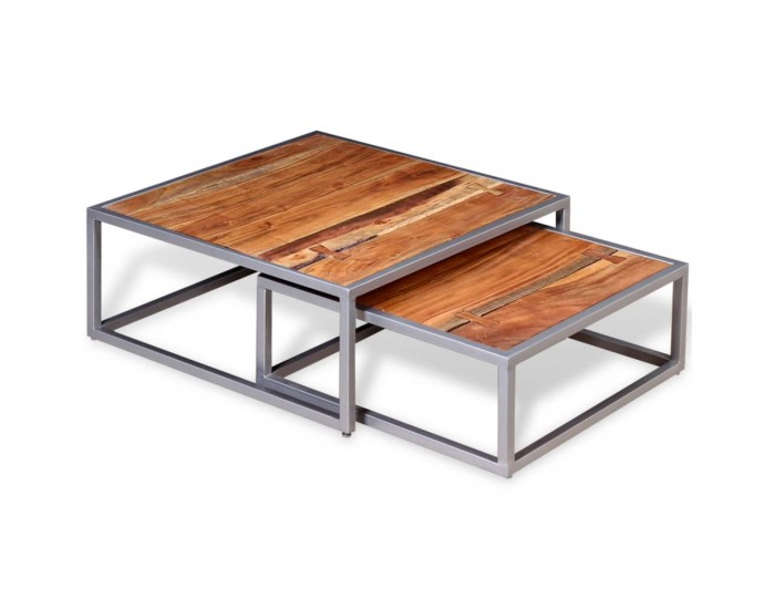 Sonata H Две маси за кафе, акациево дърво масив, кафяви