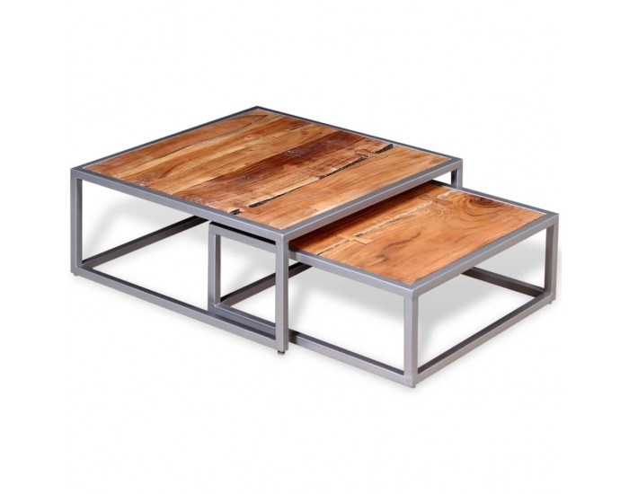 Sonata H Две маси за кафе, акациево дърво масив, кафяви