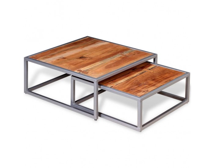 Sonata H Две маси за кафе, акациево дърво масив, кафяви